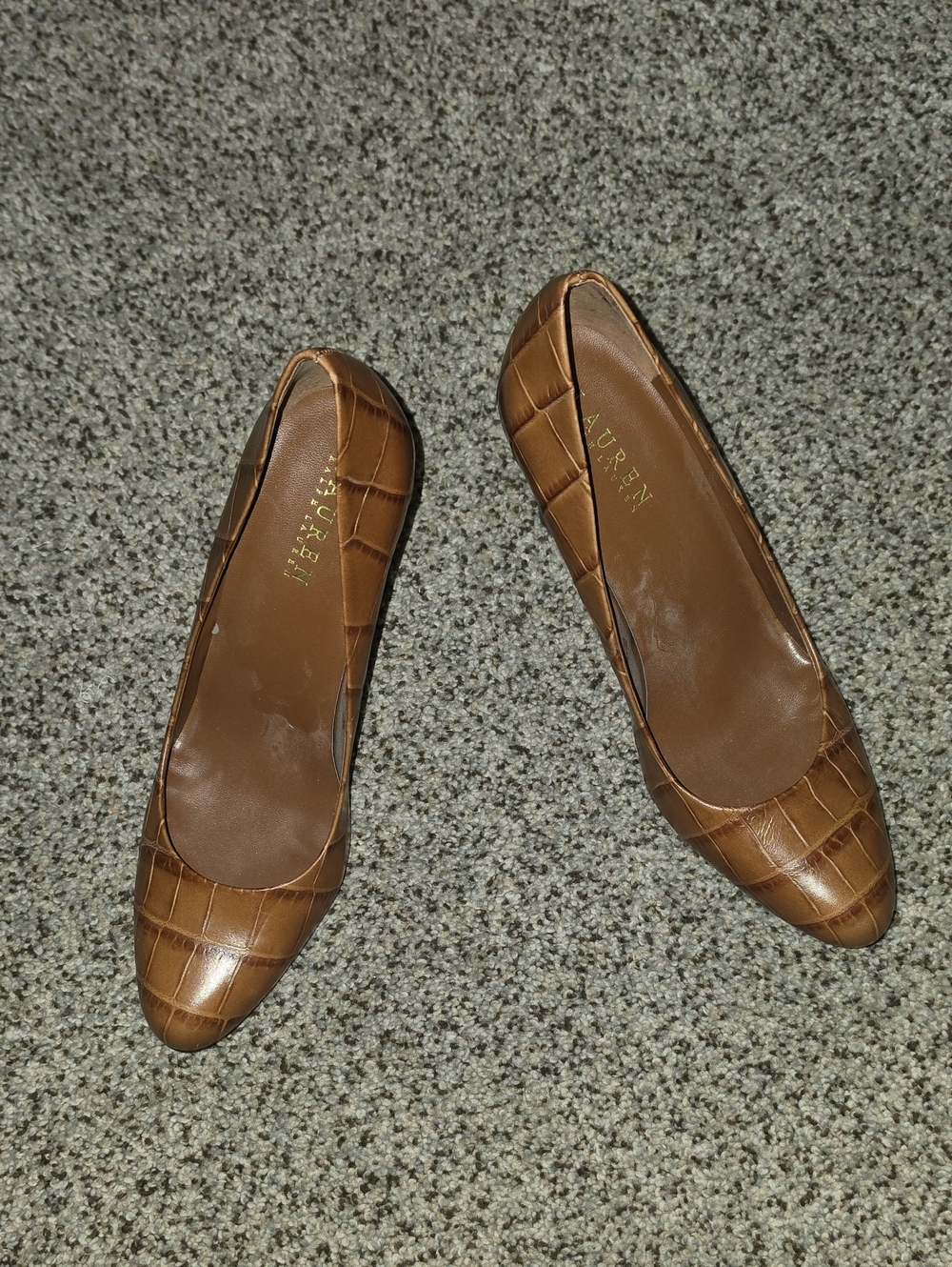 Lauren Ralph Lauren Tan Croc-Embossed High Heel Pumps 9.5b